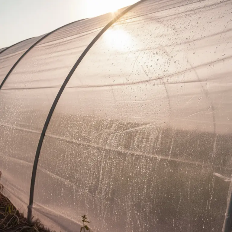 Bâche de serre tunnel détendue et plissée après installation par forte chaleur