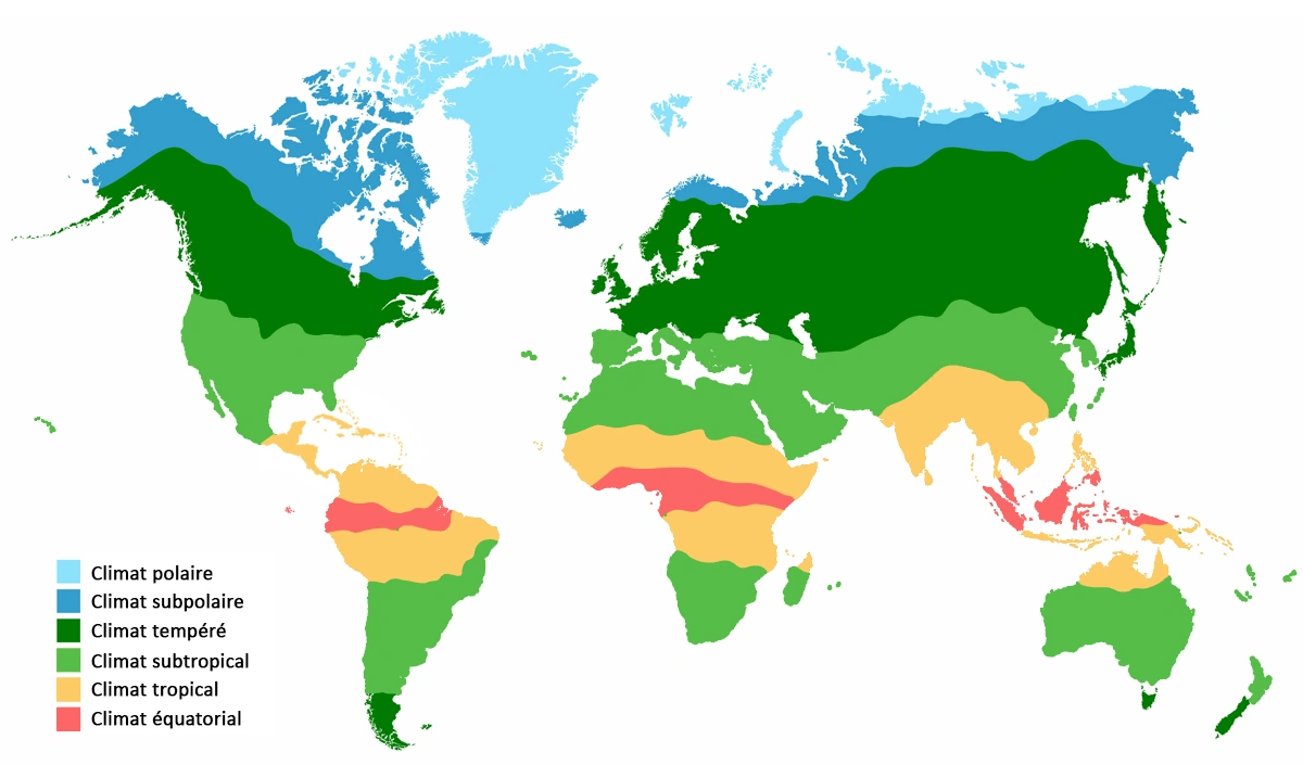 carte des différentes zones climatiques du globe