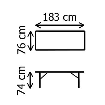 Dimensions de notre table pliante en valise de 183cm de long en polyéthylène Dimensions de notre table pliante en valise de 183cm de long en polyéthylène