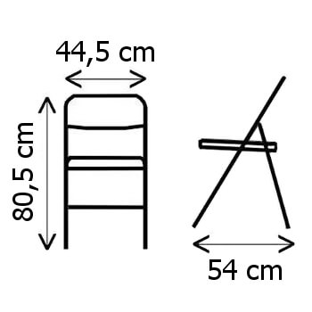 Dimensions d'une de nos chaises pliantes de haute qualité en polyéthylène noir imitation lattes de bois pour un usage intensif Dimensions d'une de nos chaises pliantes de haute qualité en polyéthylène noir imitation lattes de bois pour un usage intensif