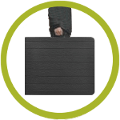 Encombrement minimal grâce au pliage valise de cette table noire pliante de 1,80m Encombrement minimal grâce au pliage valise de cette table noire pliante de 1,80m