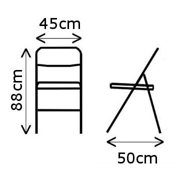 Dimensions d'une de nos chaises pliantes de haute qualité en polyéthylène pour un usage intensif Dimensions d'une de nos chaises pliantes de haute qualité en polyéthylène pour un usage intensif