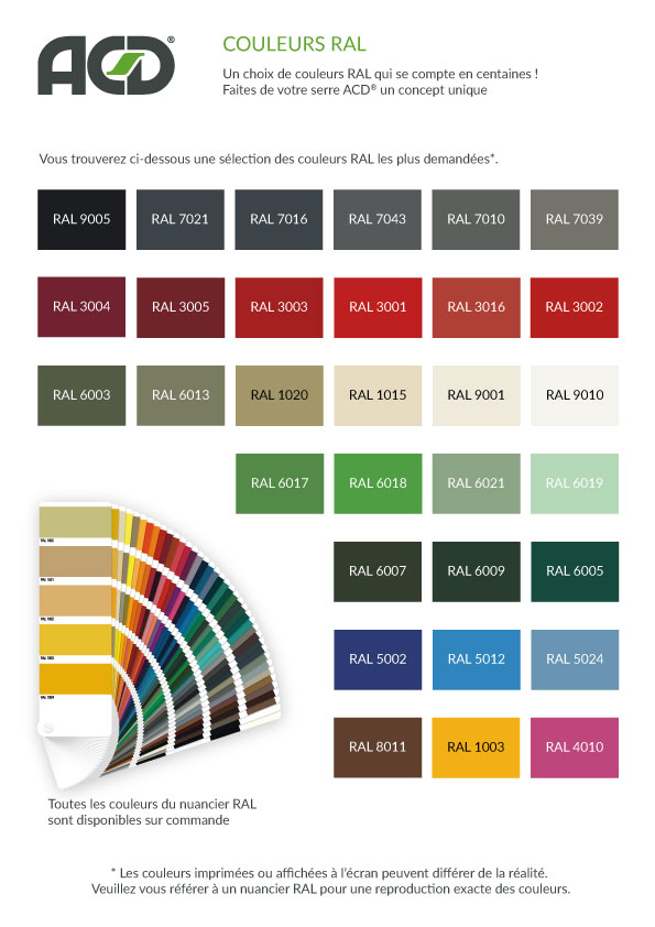Couleurs des serres adossées ACD