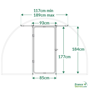 détail des dimensions du kit de porte pour serre tunnel