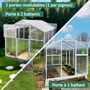 Serre polycarbonate avec 2 portes fermières à 2 battants