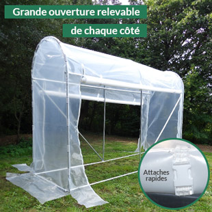 grande ouverture relevable de chaque côté de la serre tomates