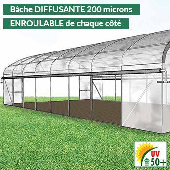 bâche de serre diffusante 200 microns relevable sur les côtés