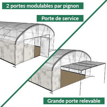 large porte de 4m relevable et porte de service sur chaque façade