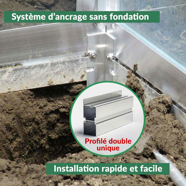 Ancrage de serre en verre autoportante (sans fondations)