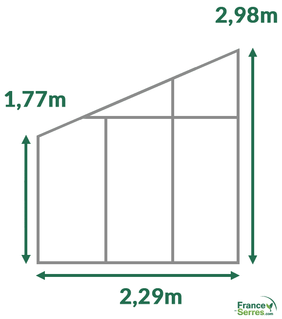 dimensions serre en verre adossée droite 2,29m de large
