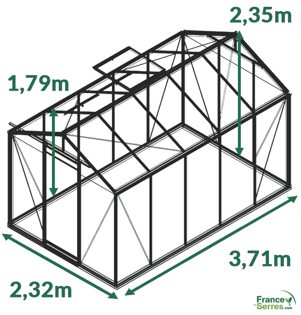 dimensions serre en verre droite 8,61 m² droite blackline (aluminium laqué)