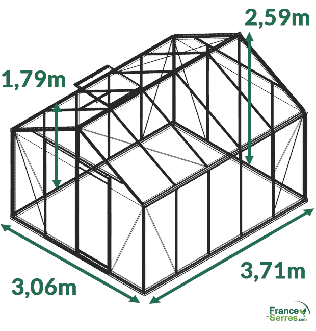 dimensions serre en verre droite 11,35 m² droite blackline (aluminium laqué)