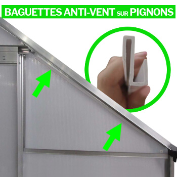 Baguettes anti-vent sur les deux pignons Baguettes anti-vent sur les deux pignons