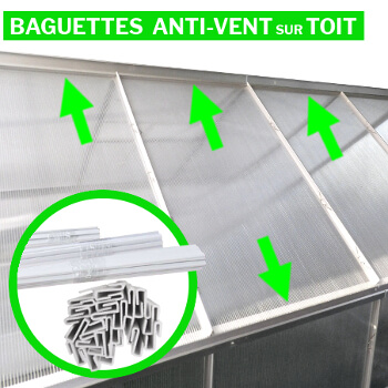 Baguettes de maintien sur toute la toiture Baguettes de maintien sur toute la toiture
