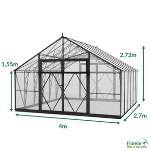 plan de la serre avec double porte 4m de largeur