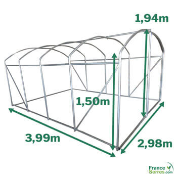 dimensions de la serre tunnel à pied droit Dimensions serre tunnel pied droit 12m²