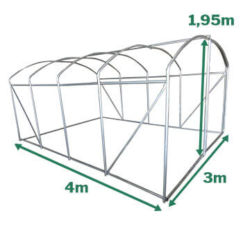dimensions de la serre tunnel à pied droit Dimensions serre tunnel pied droit 12m²