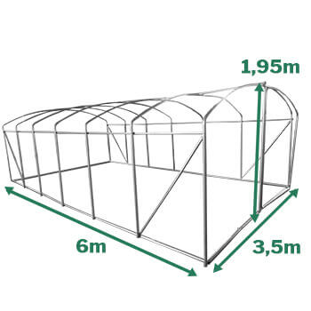 dimensions de la serre tunnel à pied droit Dimensions serre tunnel pied droit 21m²
